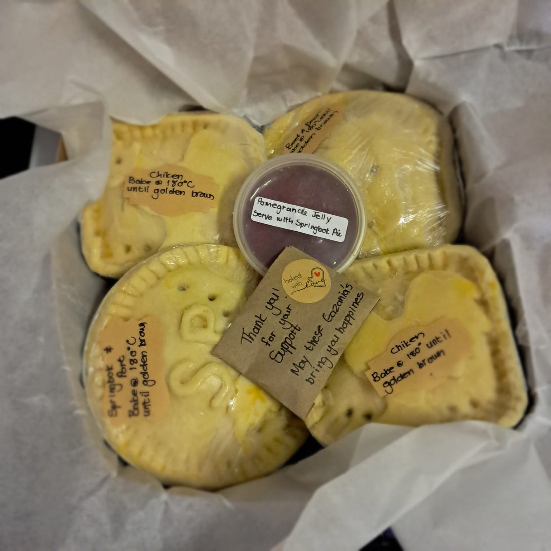Helena se handgemaakte pasteie met handgeskrewe instruksies en granaatjelly — BLine Plaaswinkel