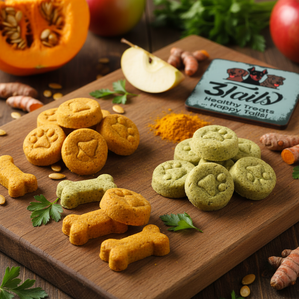 3 Tails Organic Dog Biscuits - Pumpkin & Turmeric and Apple & Parsley